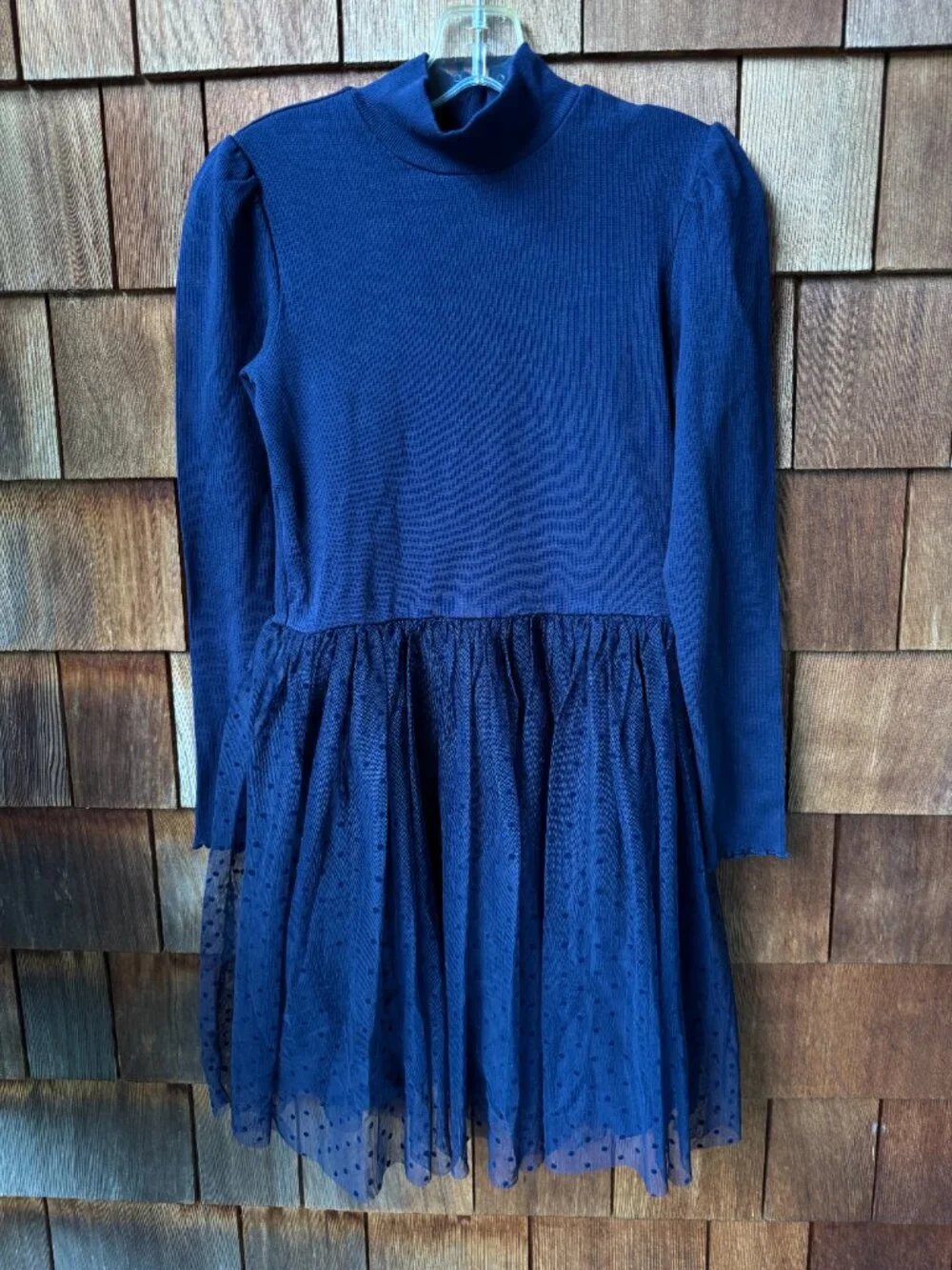 GAP Midnight Blue 2 in 1 Long Sleeve Mock Neck Knit & Tulle Dress in XX-Large